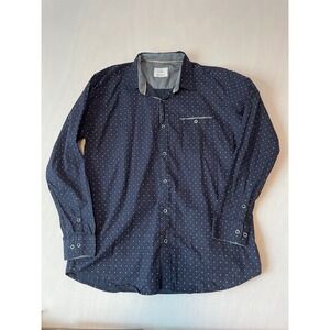 Craft + Flow Mens 2XL Navy Blue Red Geometric Micro Print Button Down Shirt